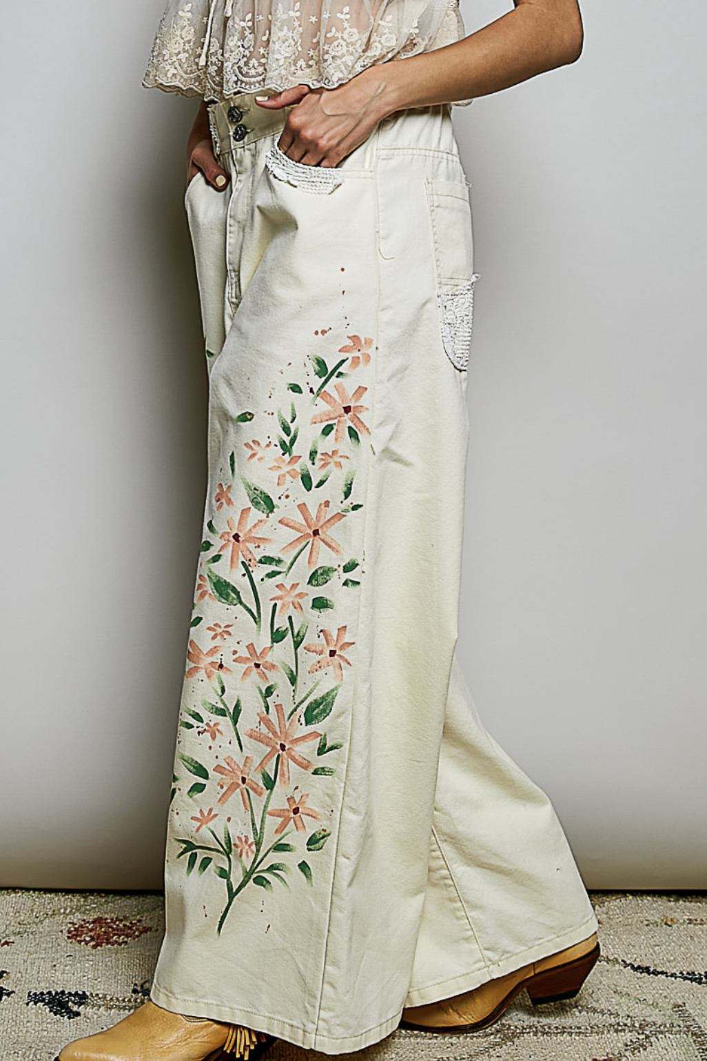 Rhonda-Floral Artwork Twill Pants