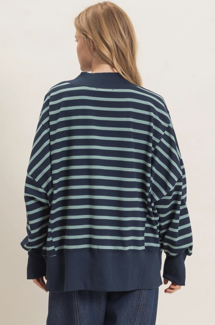 Tammy-Striped Mock Neck Pullover