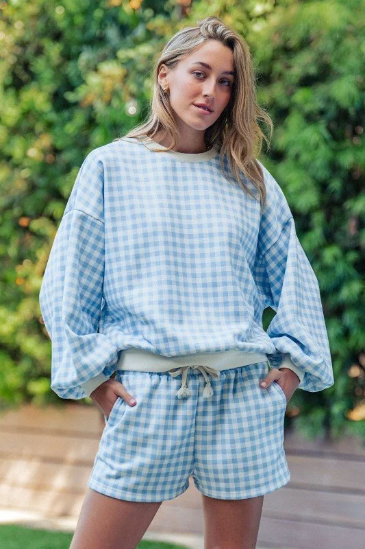 Juliette - Blue Gingham Lounge Top