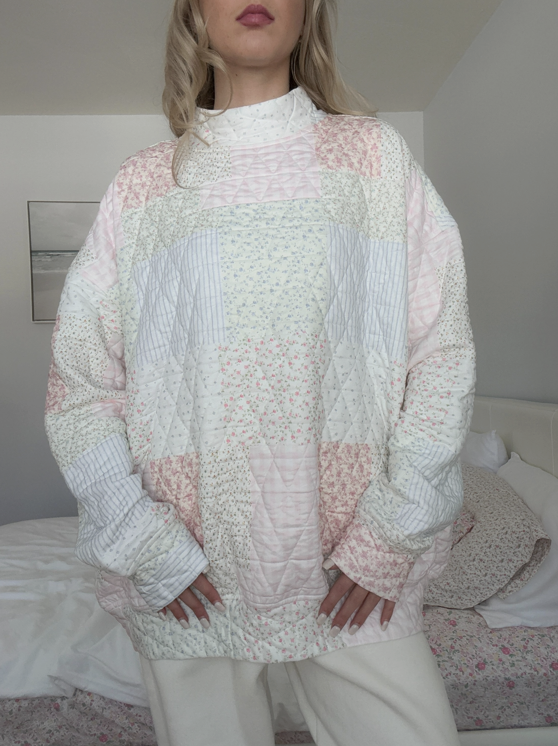 Polly-Quilted Pastel Mockneck Sweatshirt