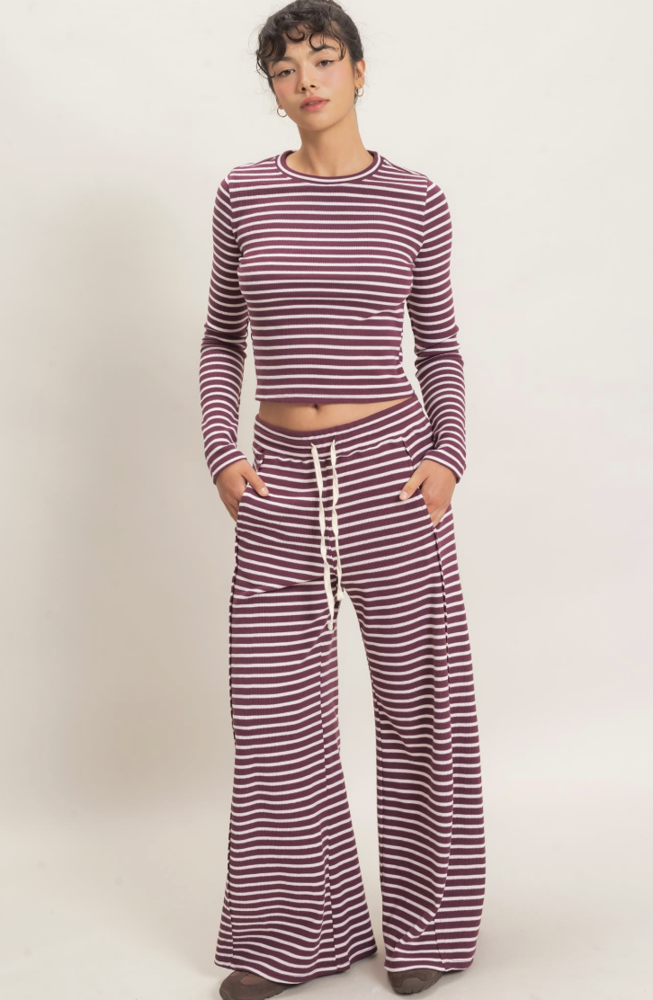 Erica-Striped Waffle Knit Top