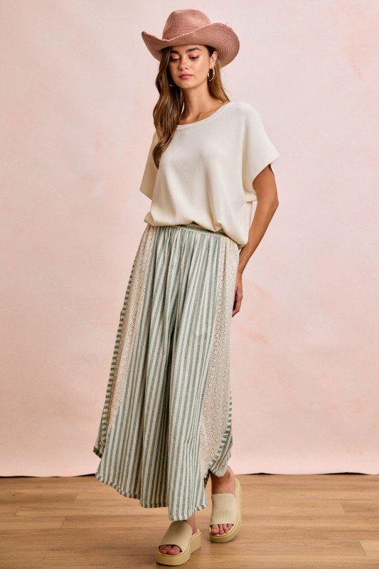 Brandi-Striped Pant With A Floral Eyelet Side