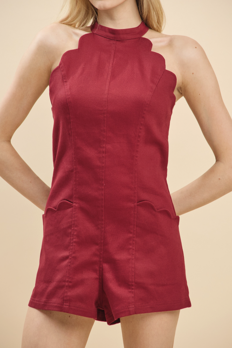 Charlie-Scallop Detail Halter Romper