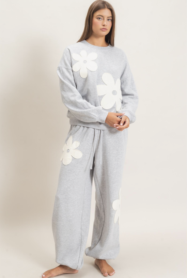 Tiffany-Floral Applique Crew Neck Sweatshirt