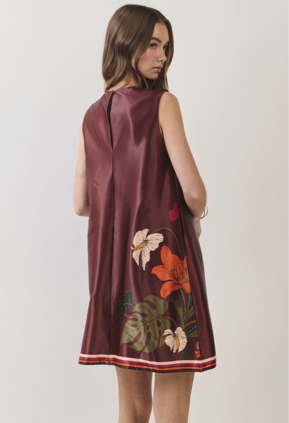 Floral Border Print Satin Mini Dress