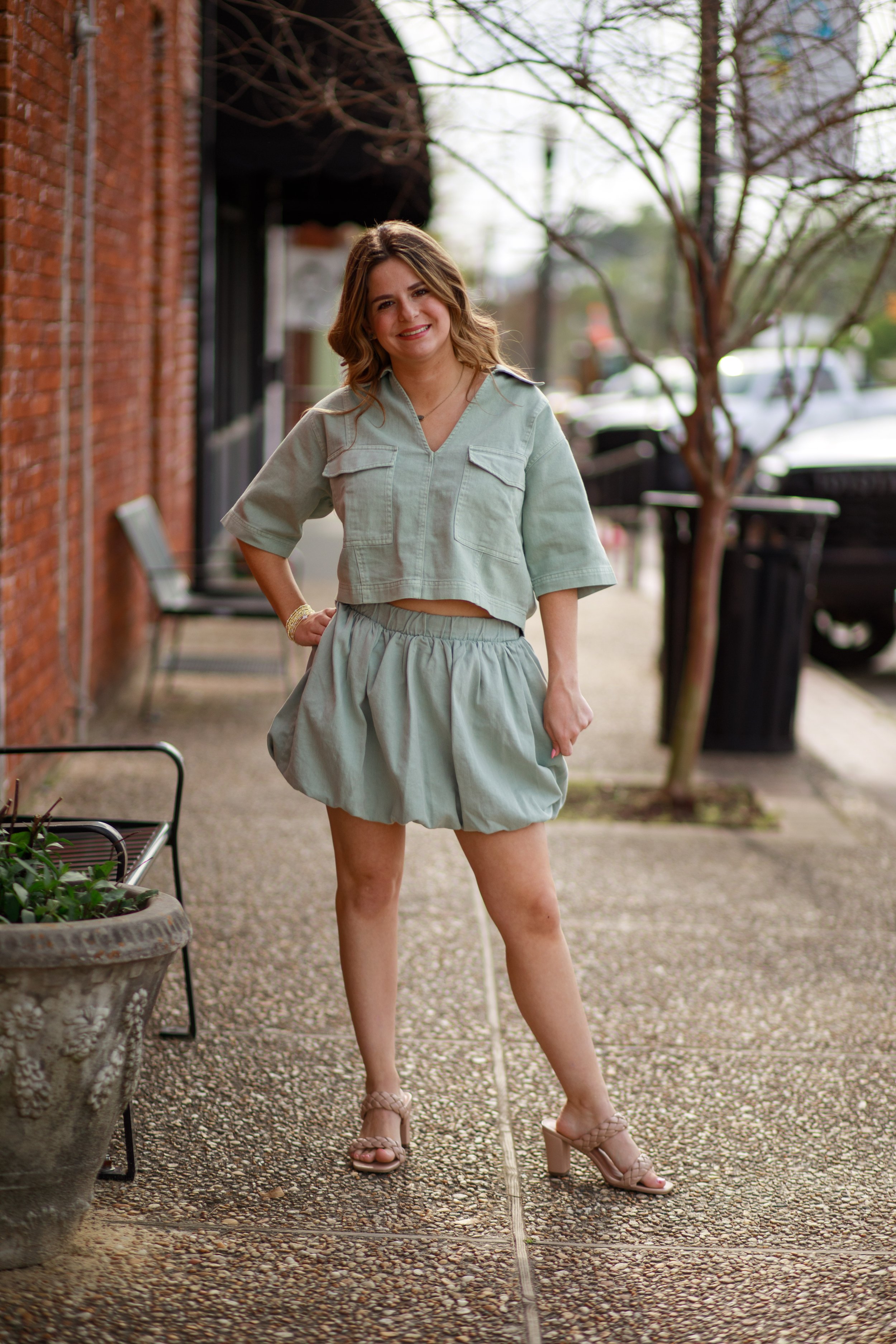 trendy high waist woven bubble mini skirt