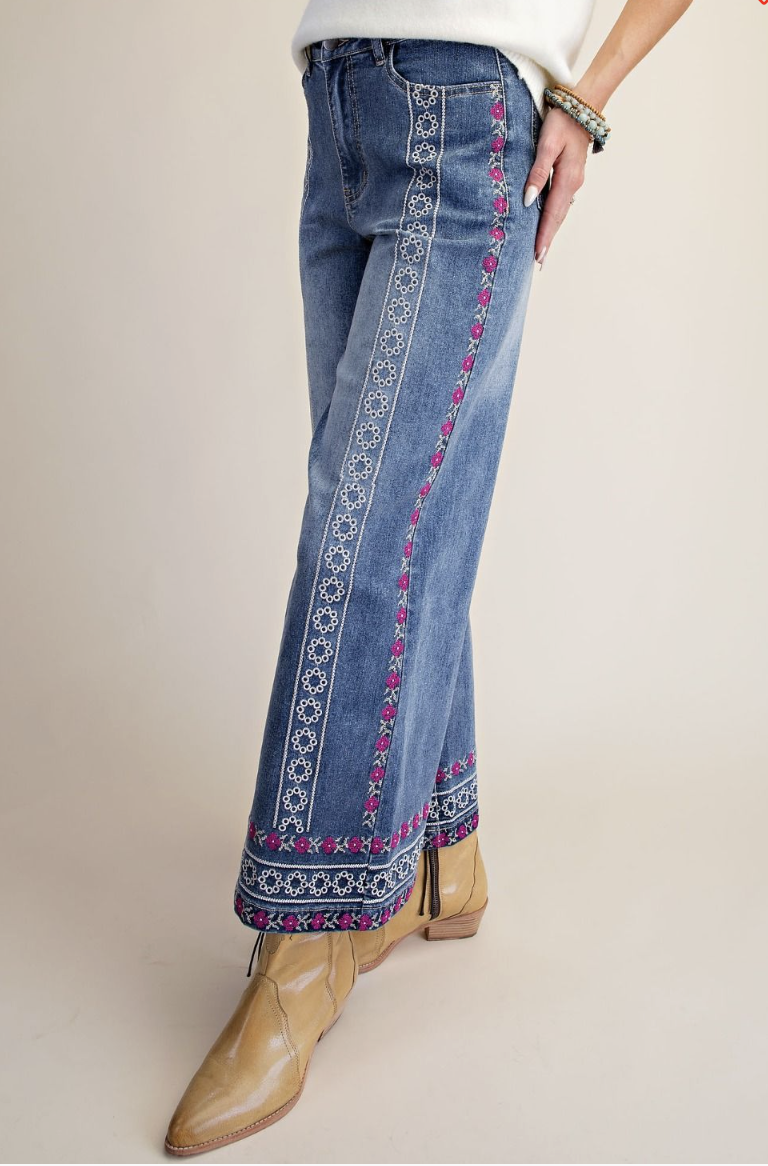 Dark Wash Denim with Embroidery Detail