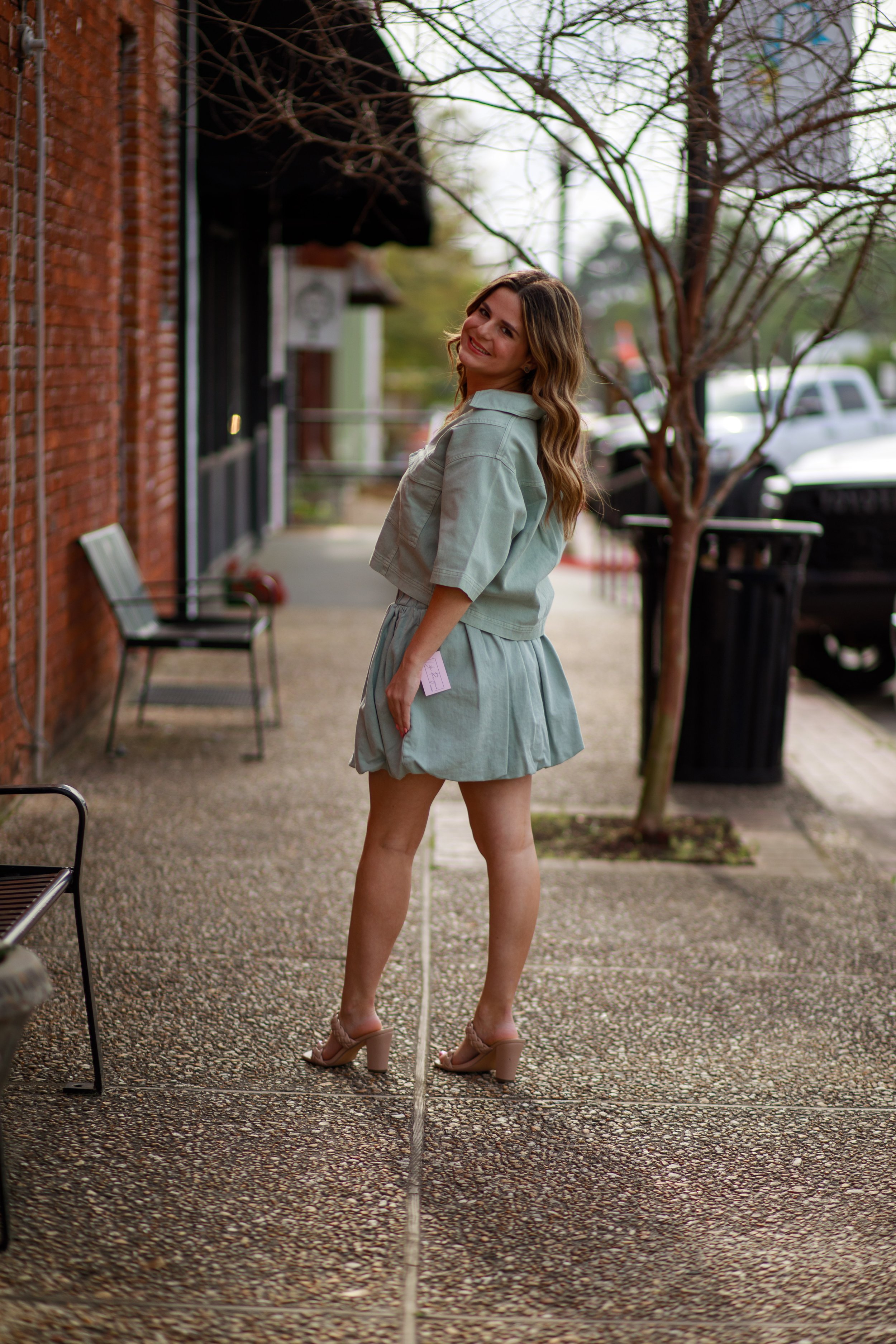 trendy high waist woven bubble mini skirt