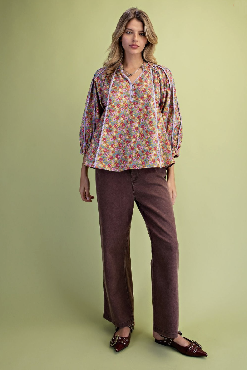 Anna-Floral Printed Cotton Poplin Blouse