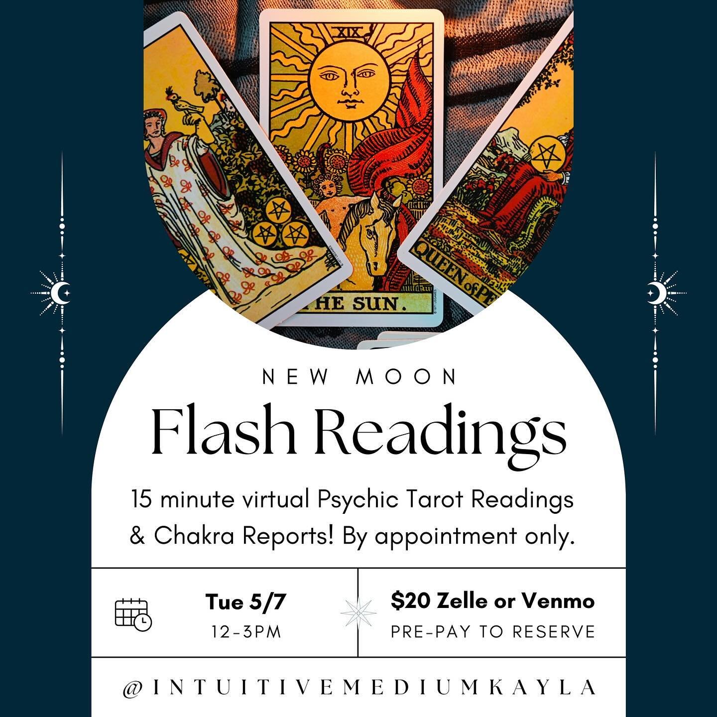 Slowly getting back into the groove - I appreciate your patience during my break! My next day of discounted flash readings will be on May&rsquo;s New Moon. Appointments must be reserved and paid for in advance. FaceTime and Zoom options are both avai