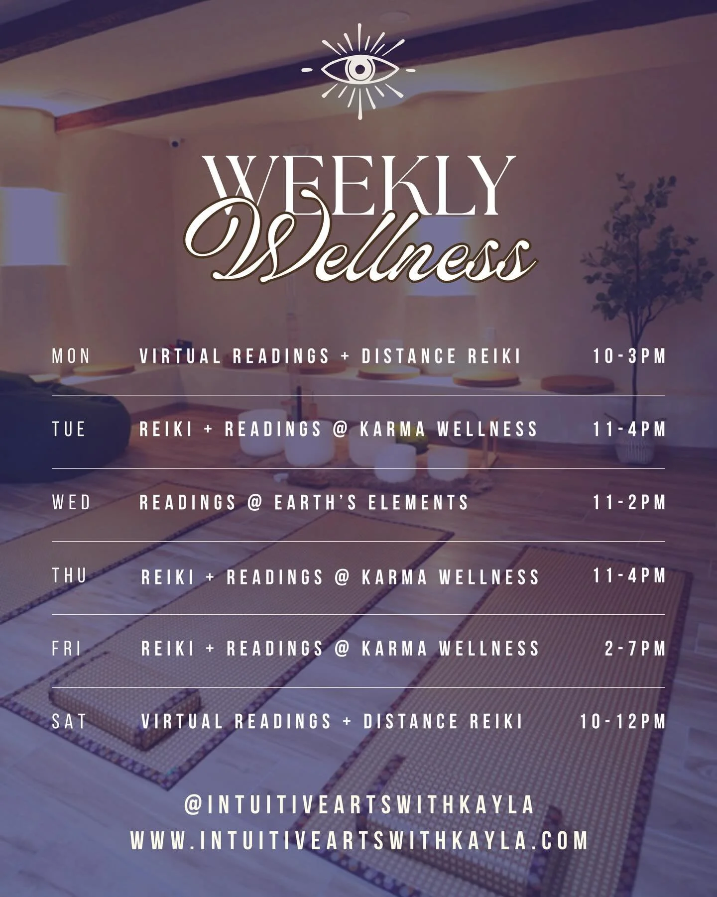 So excited to finally announce my new weekly schedule! ✨

I&rsquo;ll now be offering in-person Reiki Sessions + Psychic Readings at @karmawellnesssd in Hillcrest! Come in for an a la carte healing session or make a whole day of it and stick around fo