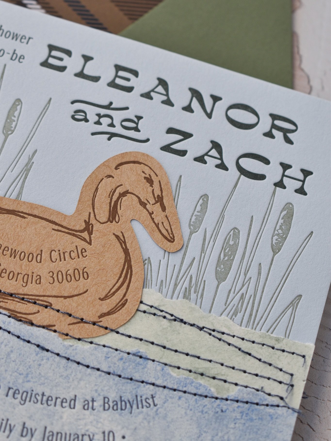 Ultrasounds might be 2️⃣dimensional, but your shower invites can be 3️⃣-D, like this couples shower invite for Eleanor and Zach, featuring 4️⃣passes of letterpress, 5️⃣ stitched lines, and 1️⃣ duck. 

More than an invite, this one is functional art a