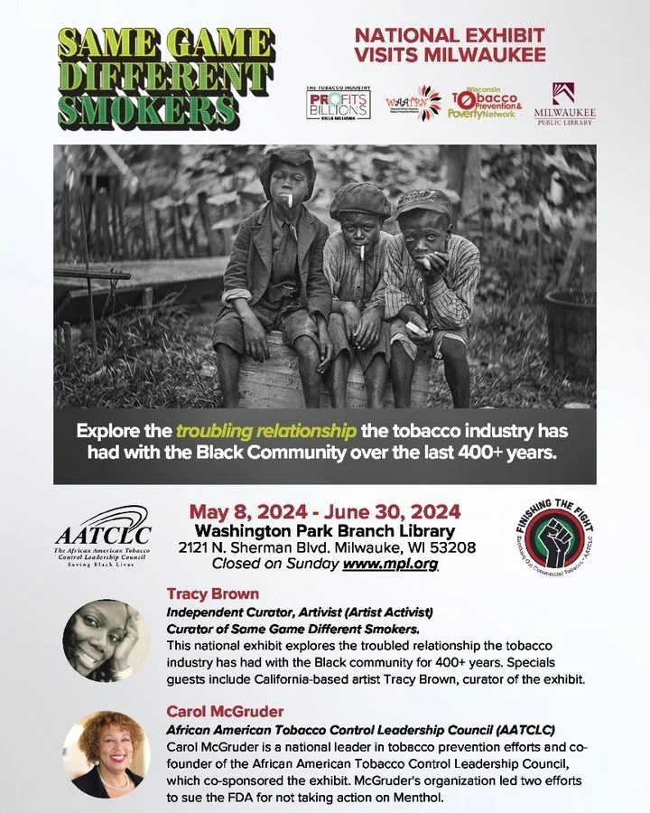 I am thrilled to announce that my exhibit, Same Game Different Smokers, will be showcased in Milwaukee from May 8th to June 30th. The opening reception will take place at America's Black Holocaust Museum, a historic venue that provides the perfect ba