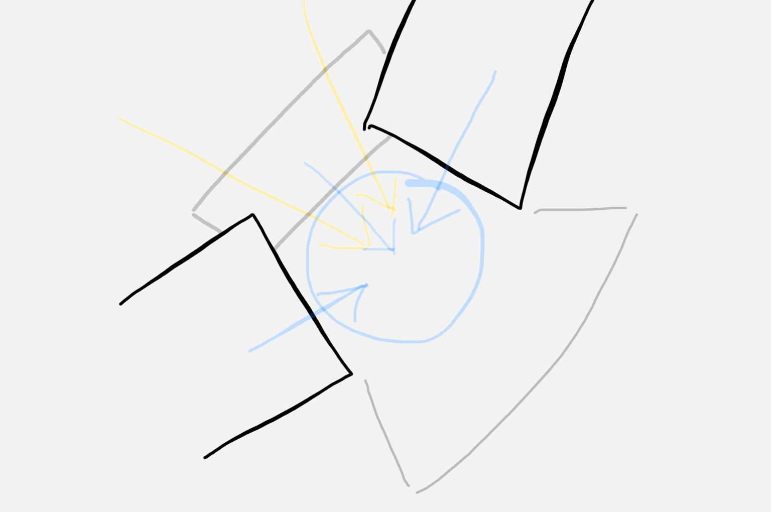 Edges and OpeningsWhere the buildings meet, they will open up to create courtyards. These will be the main social spaces of the house and be designed to take advantage of sunlight and views.