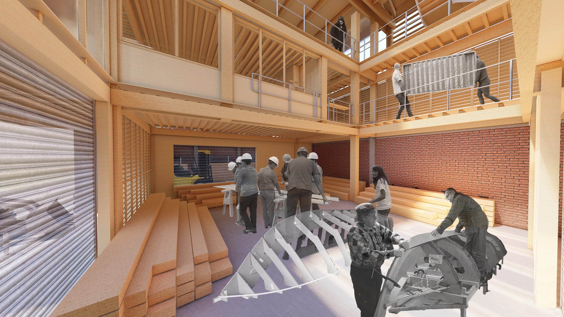 The timber drying room in the morning being used for boatbuilding and maintenance