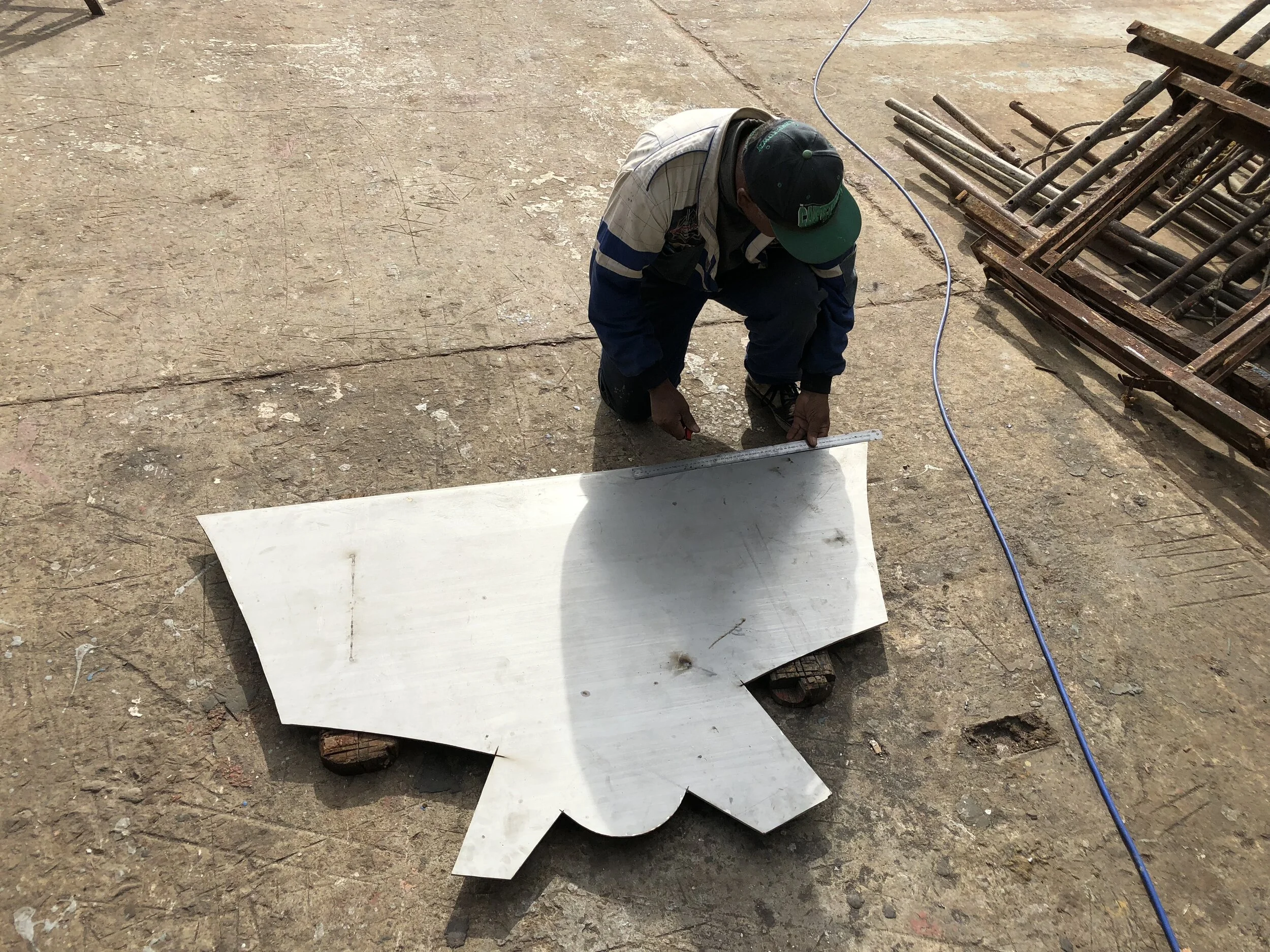 Repairs being made to a steel hull section