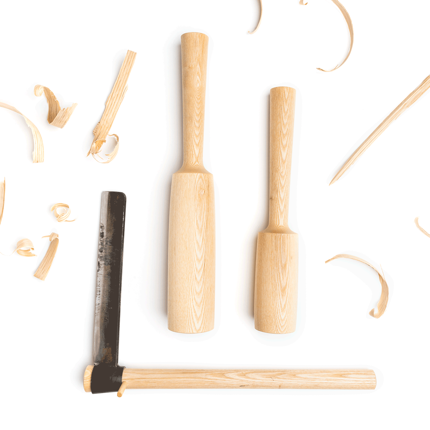 gif of Rachel Kedinger and Mary Ellen Hitt froe and mallets on white background. Images by LOAM.