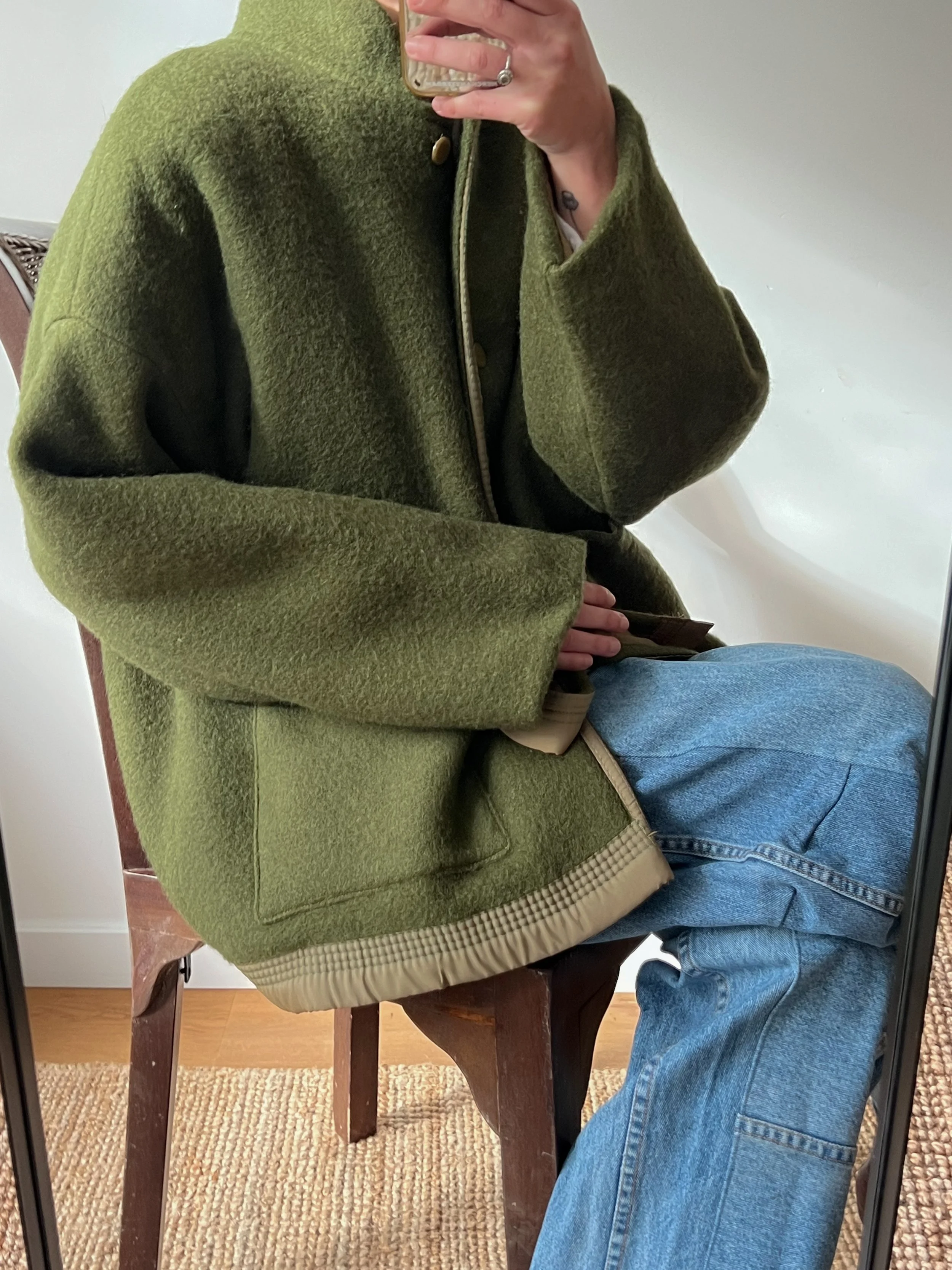 Our "OLIVE GROVE"  wool Blanket Made COAT - L (Fit M/L)