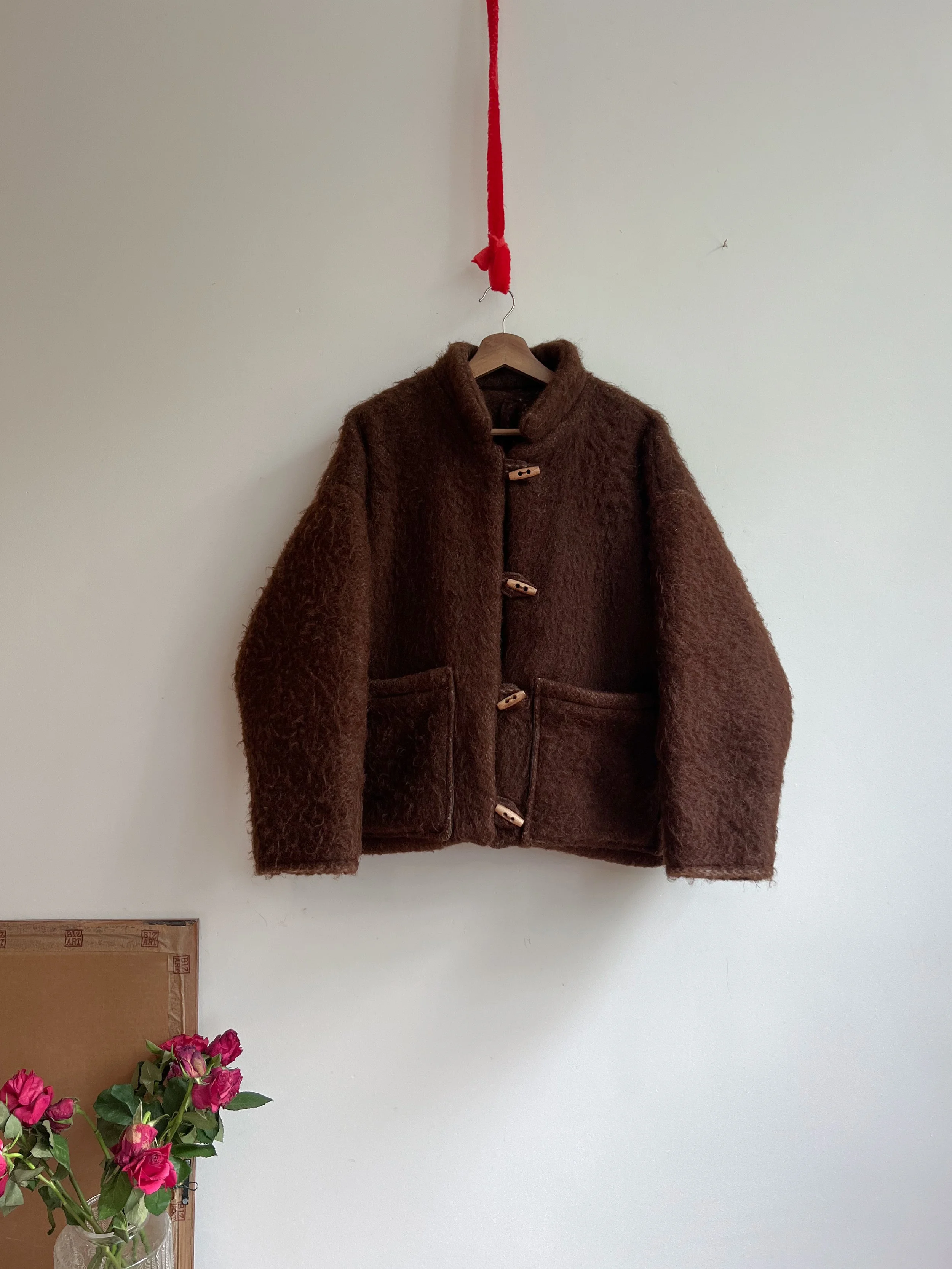 Our "FLUFFY CHOCOLATE"  Pure Wool Blanket Made Jacket- S - (Fit XS-M)