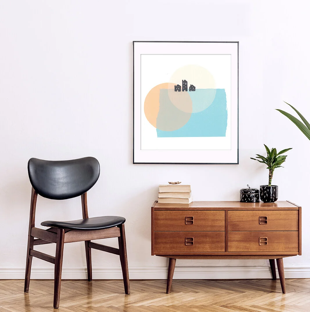 framed geometric house art