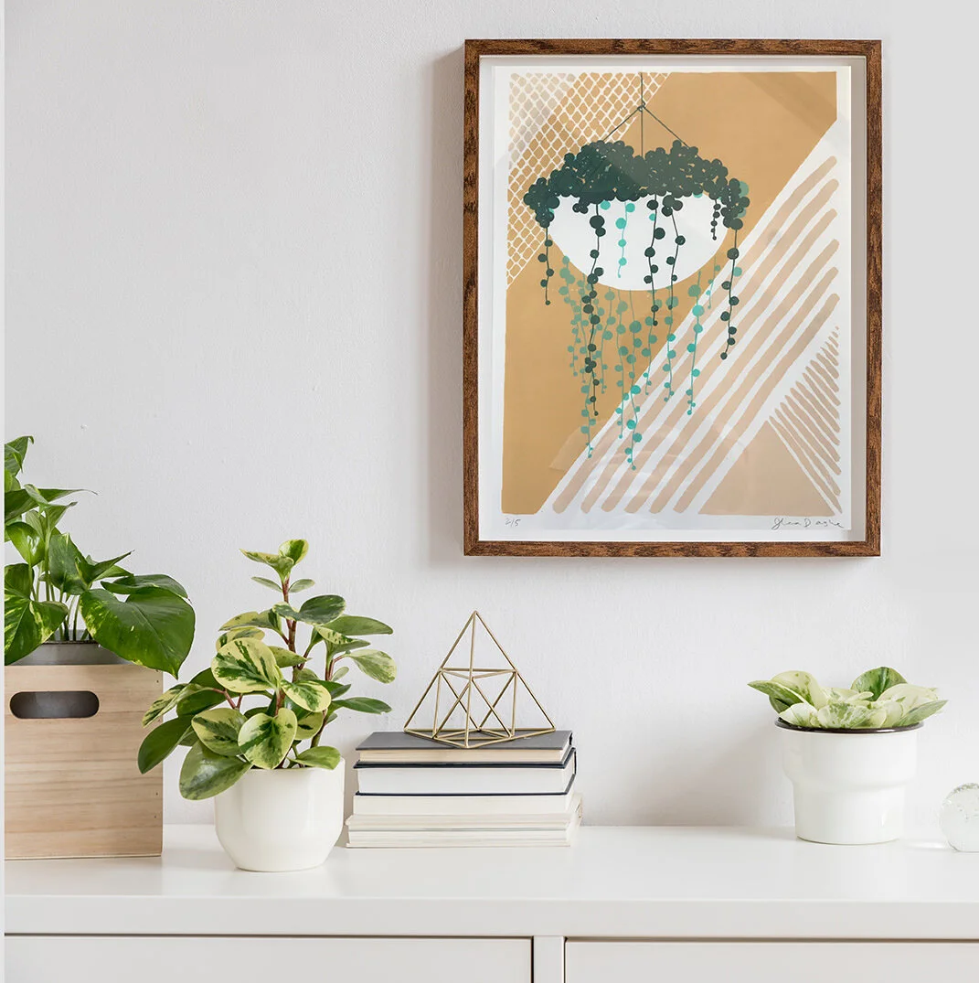 hanging pearls art in frame