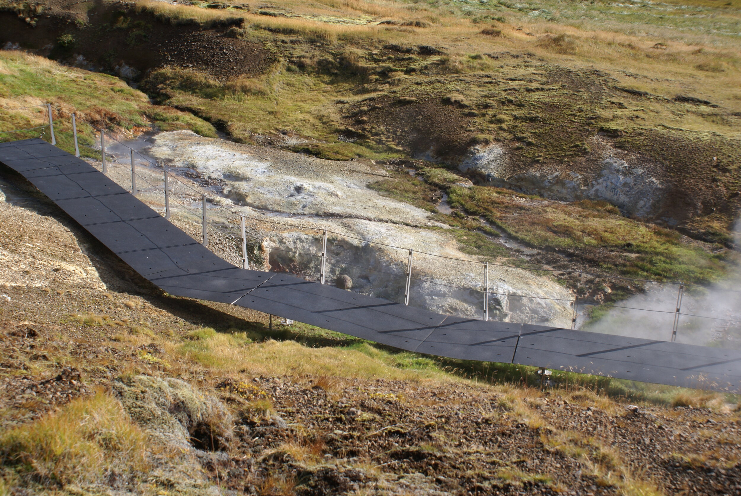 The slope and the vegetation are continuous under the path 