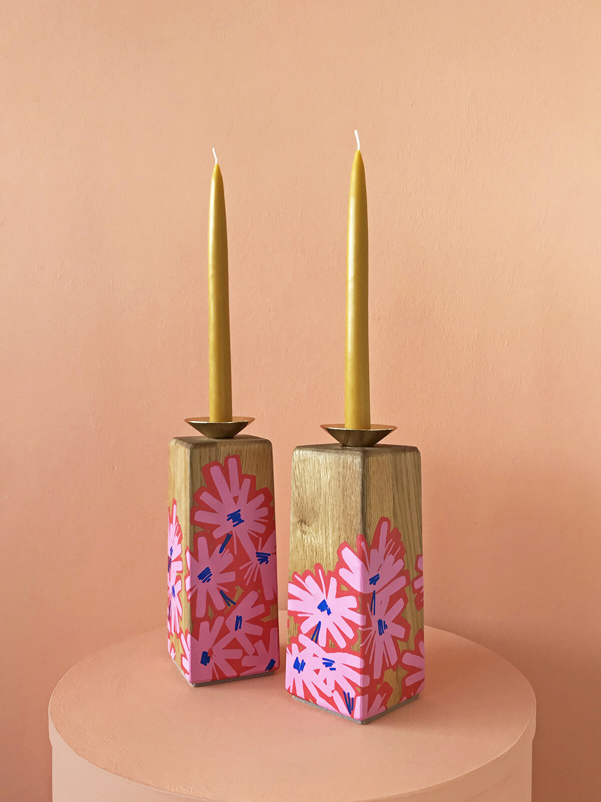 Pink daisy candlesticks by Zoe Murphy.jpg