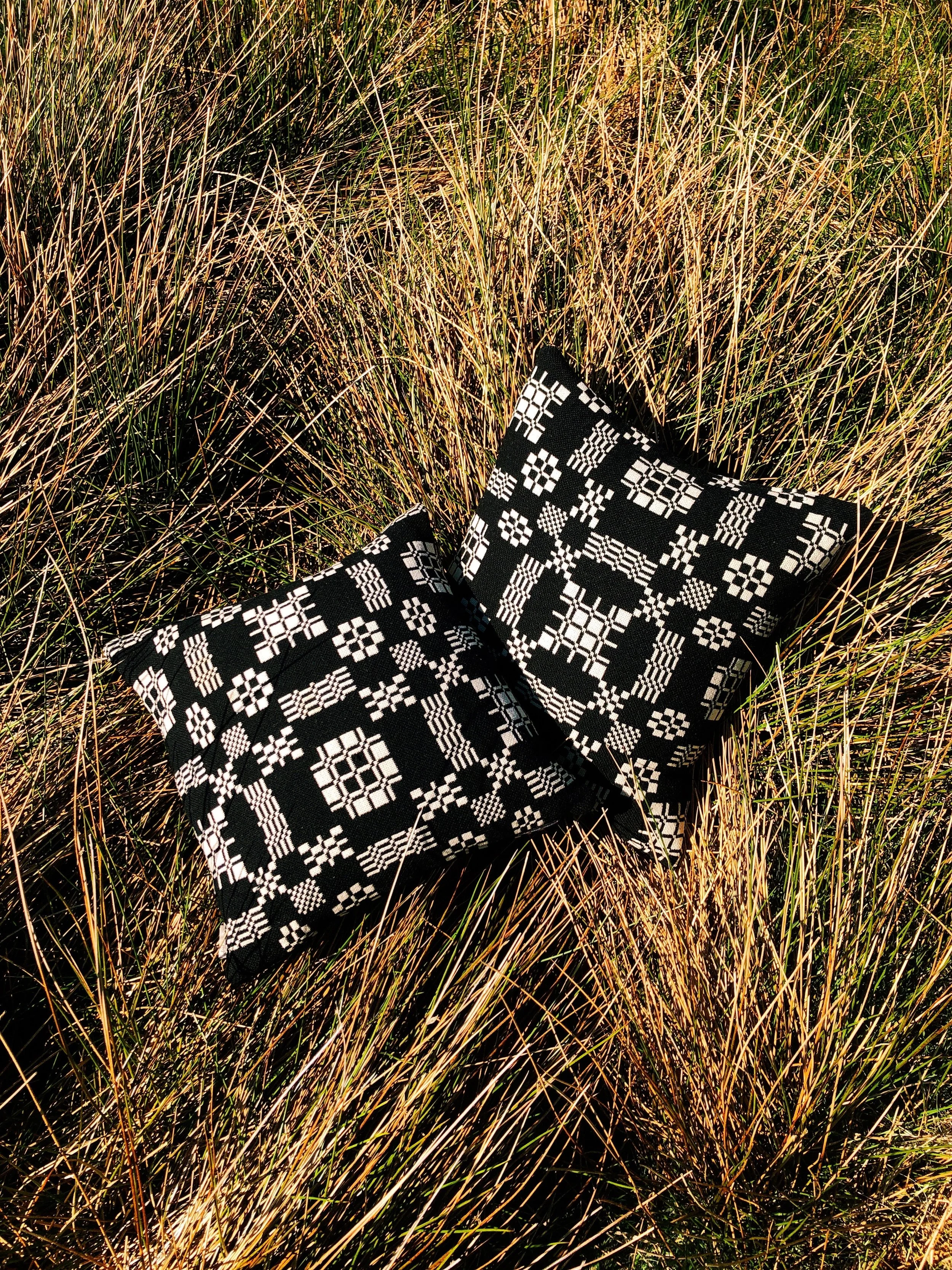 Black and cream welsh blanket cushion 3.JPG
