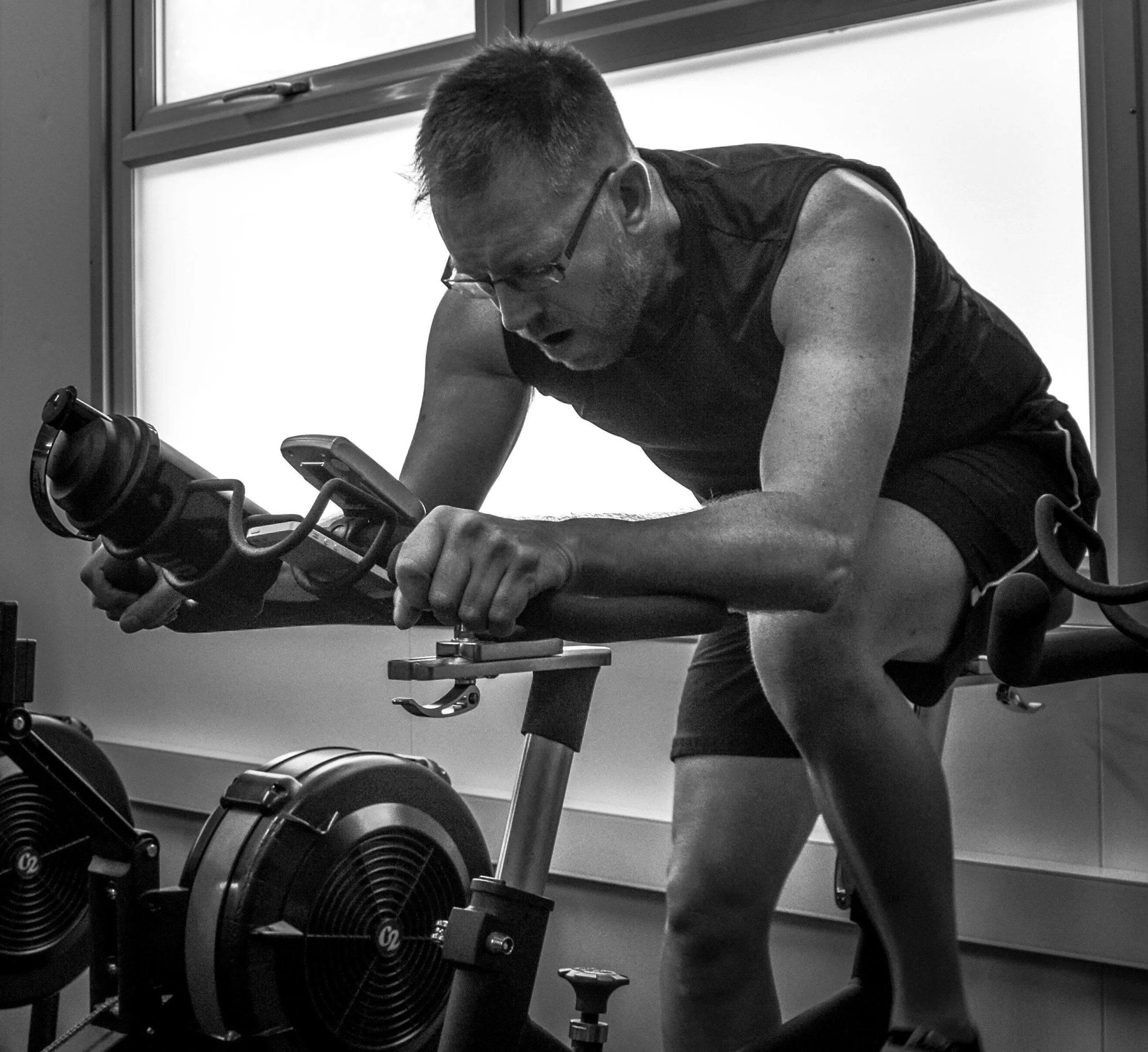 on the indoor bike training for a race