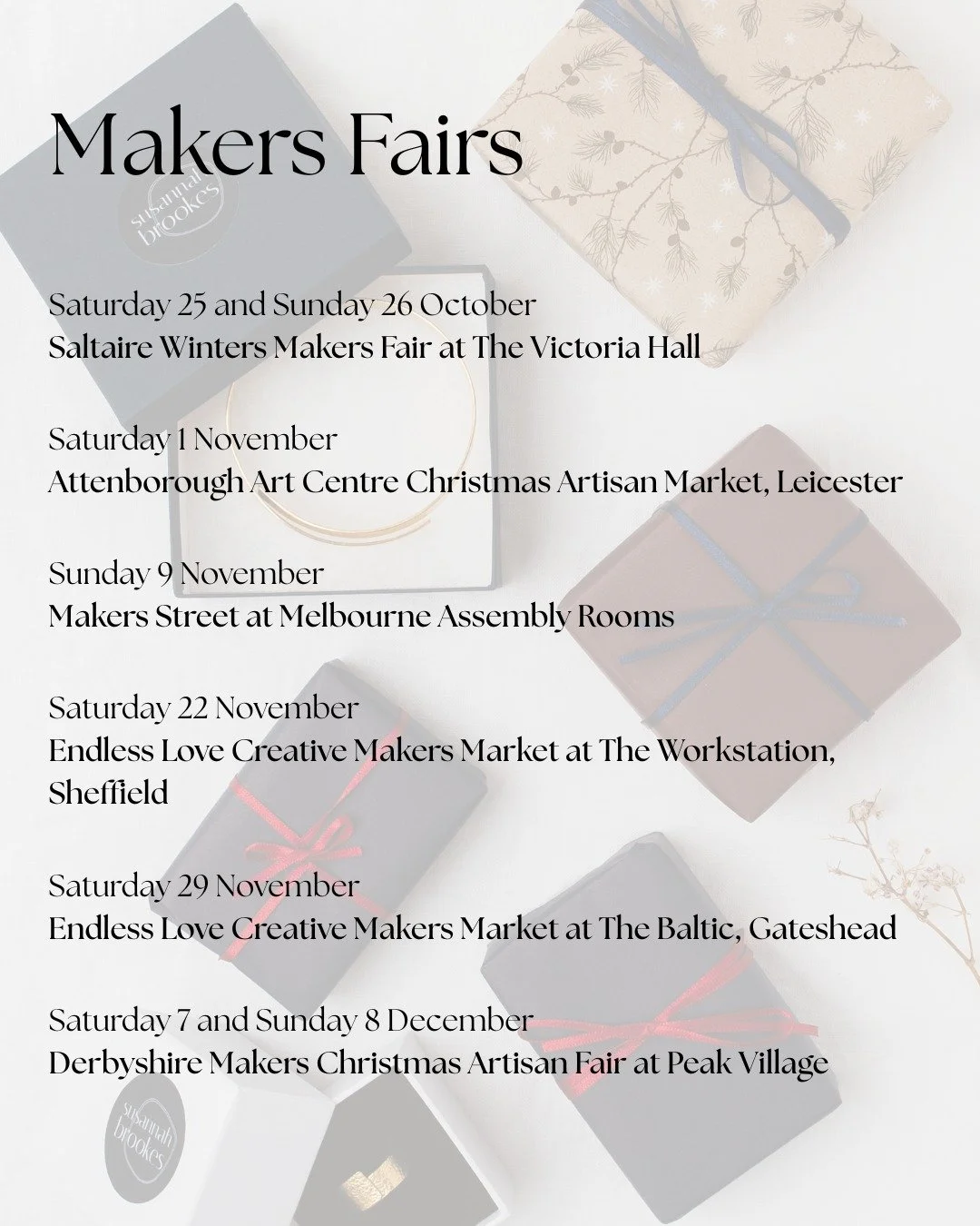 ⭐️ D A T E S  F O R  D I A R I E S ⭐️

I hope you are planning to shop small this winter!  Here are some dates that you might find very useful in your hunt for beautiful handmade gifts for the festive season. 

I'll be sharing my jewellery (with lots