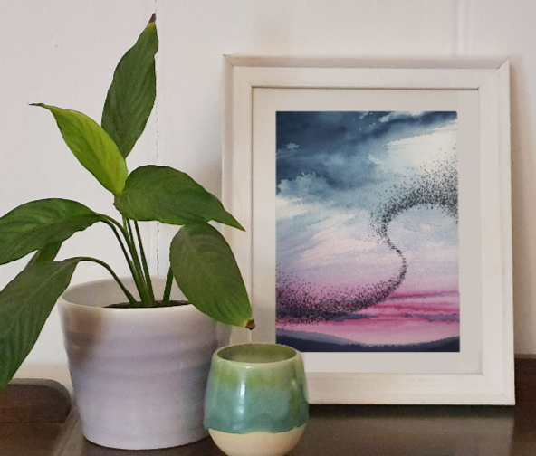 Watercolour Murmuration I in frame.png