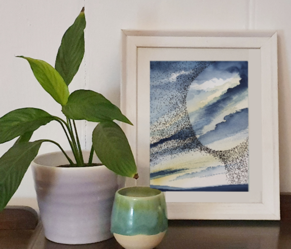 Watercolour Murmuration II in frame.png