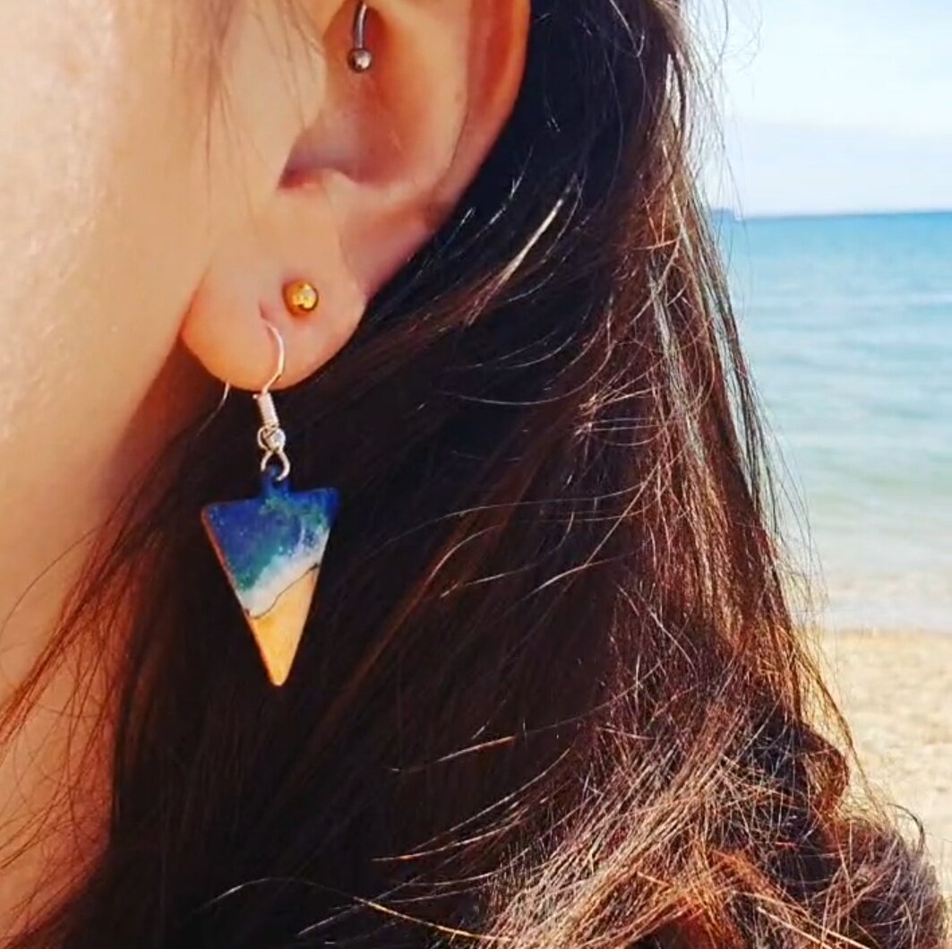Enamel seascape earrings drop triangles .jpeg