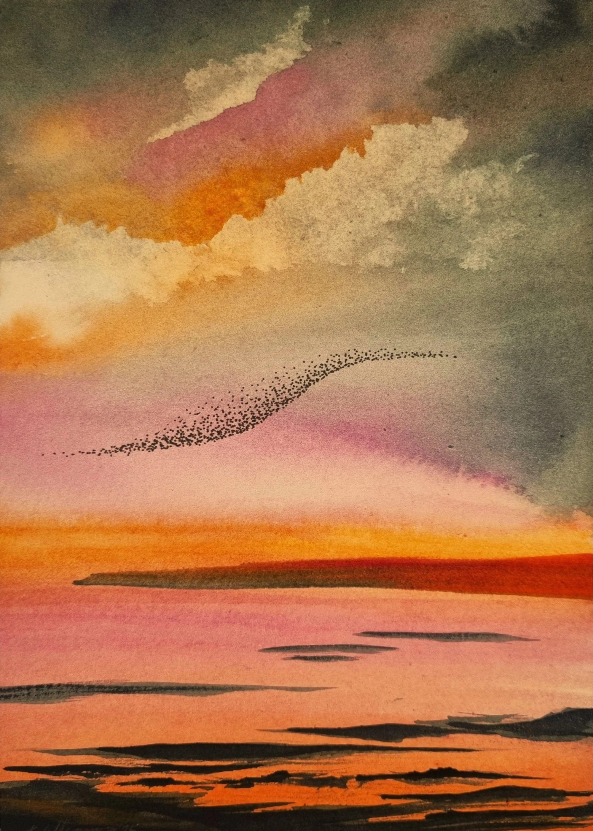 Orange and grey murmuration 5x7 inches.jpg