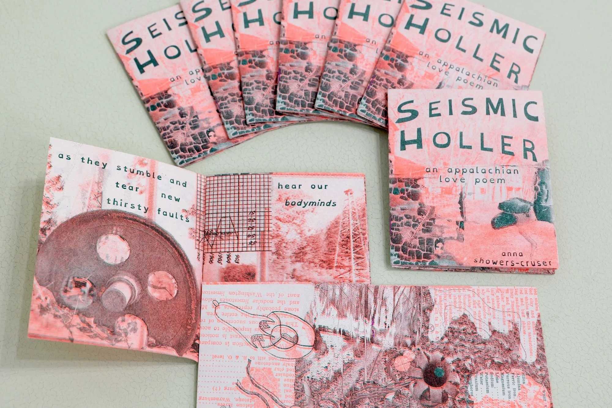"Seismic Holler: An Appalachian Love Poem" - risograph publication, first edition of 200. 