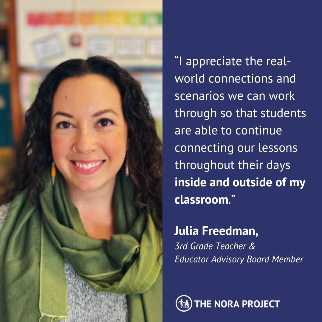 Introducing our Teacher Feature: Julia Freedman! ⁠
⁠
Meet Julia Freedman, a 3rd grade teacher at the Pulaski International School! Julia is a member of The Nora Project's Educator Advisory Board and has used TNP curricula for the past five years. Jul