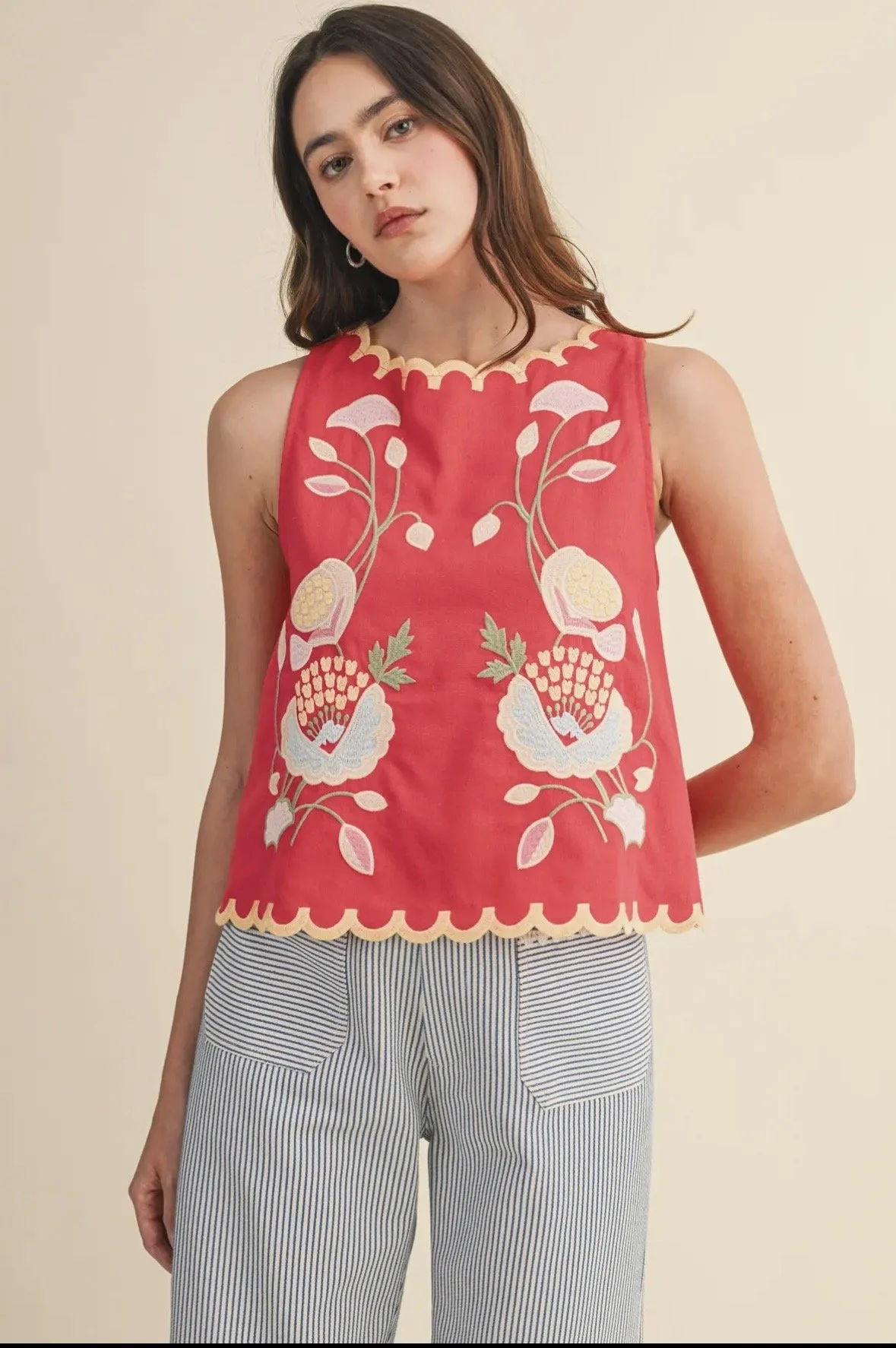 Scalloped Embroidered Top
