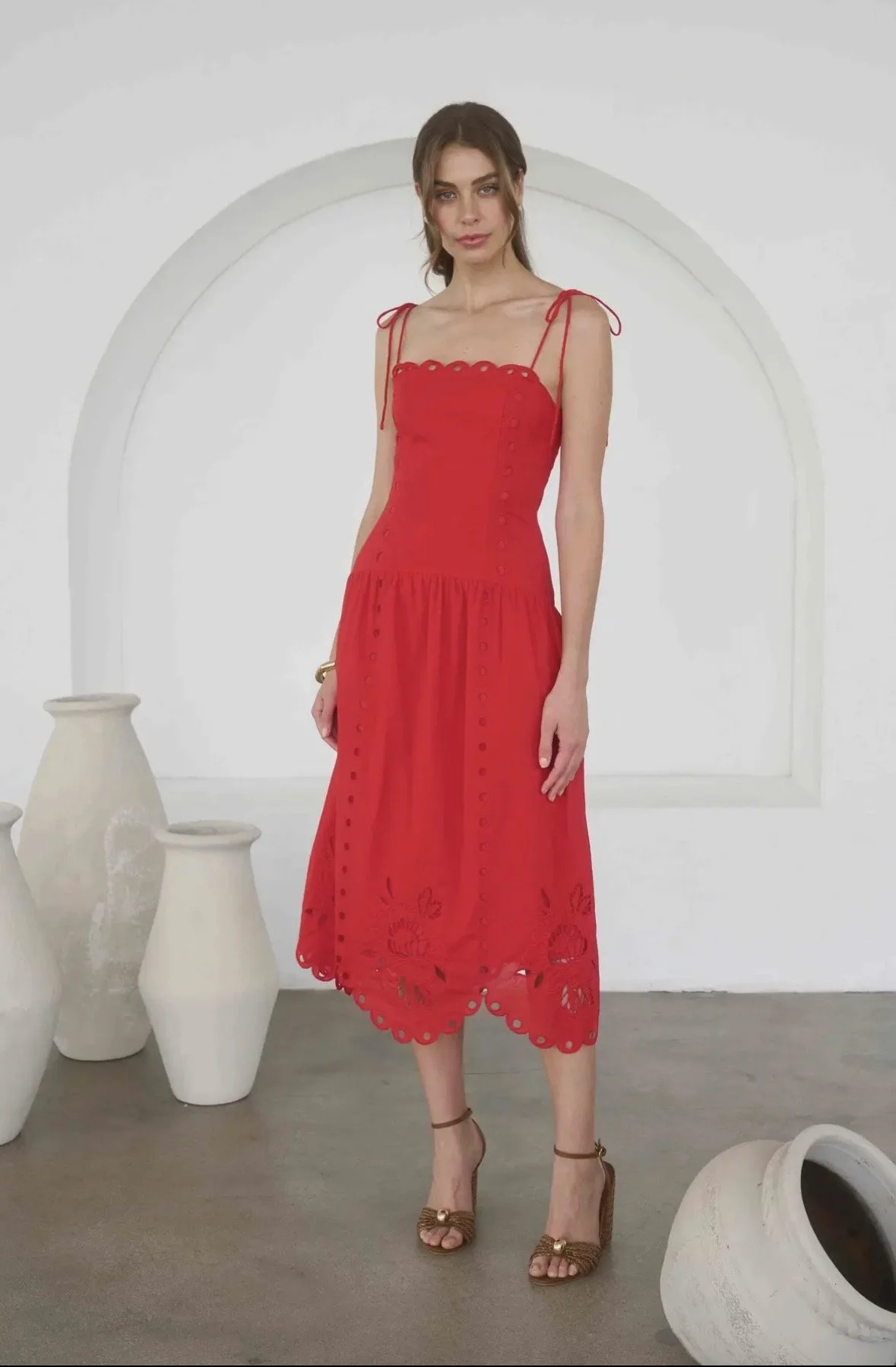 Dropped Waist Red Dress