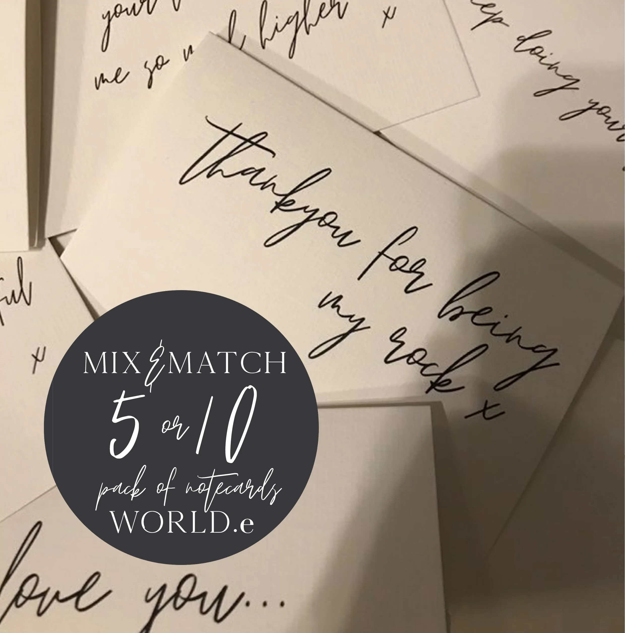 Mixed pack of A6 notecards - Handwritten font