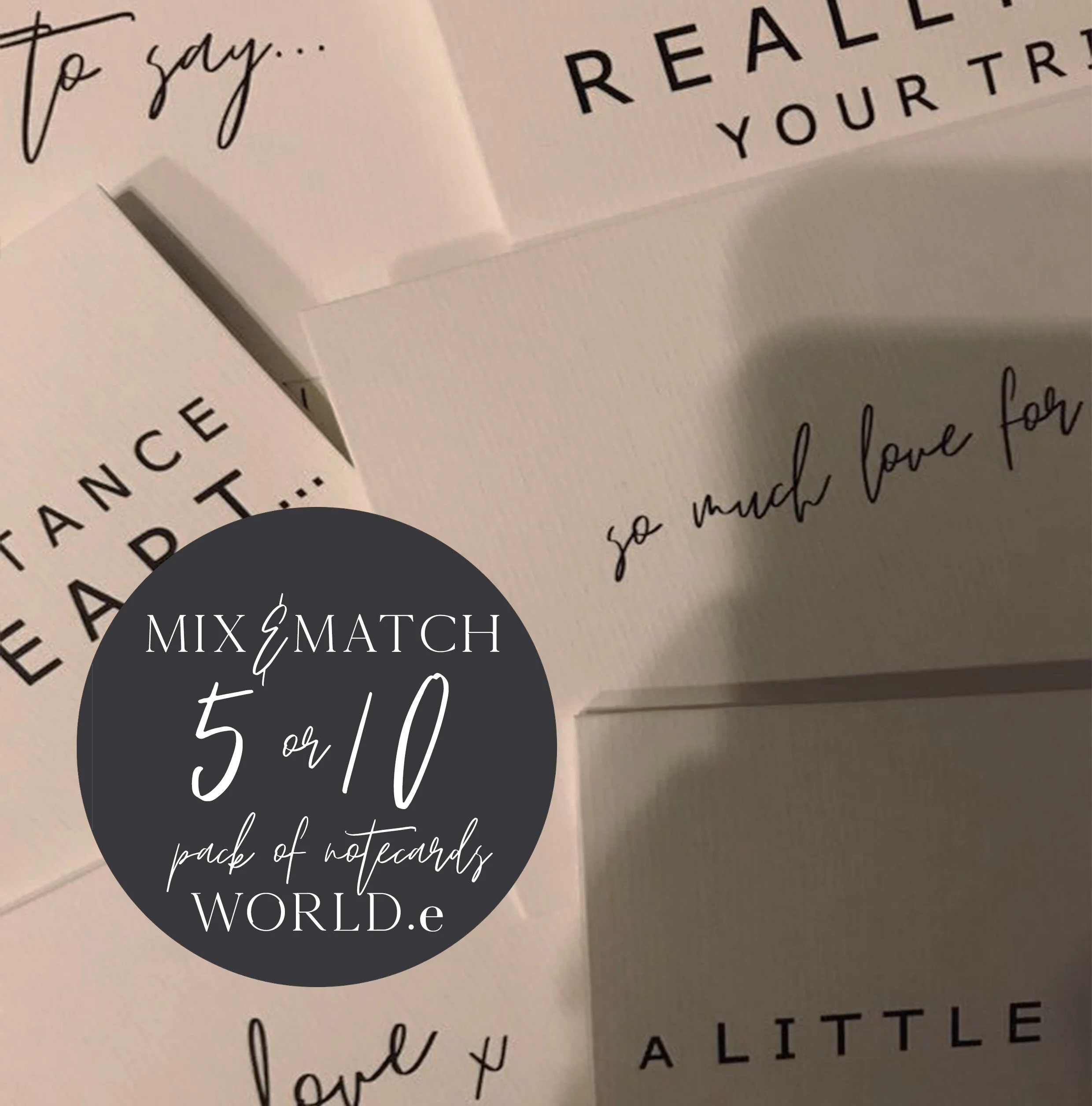 Mixed pack of A6 notecards - Handwritten and Bold mix + match