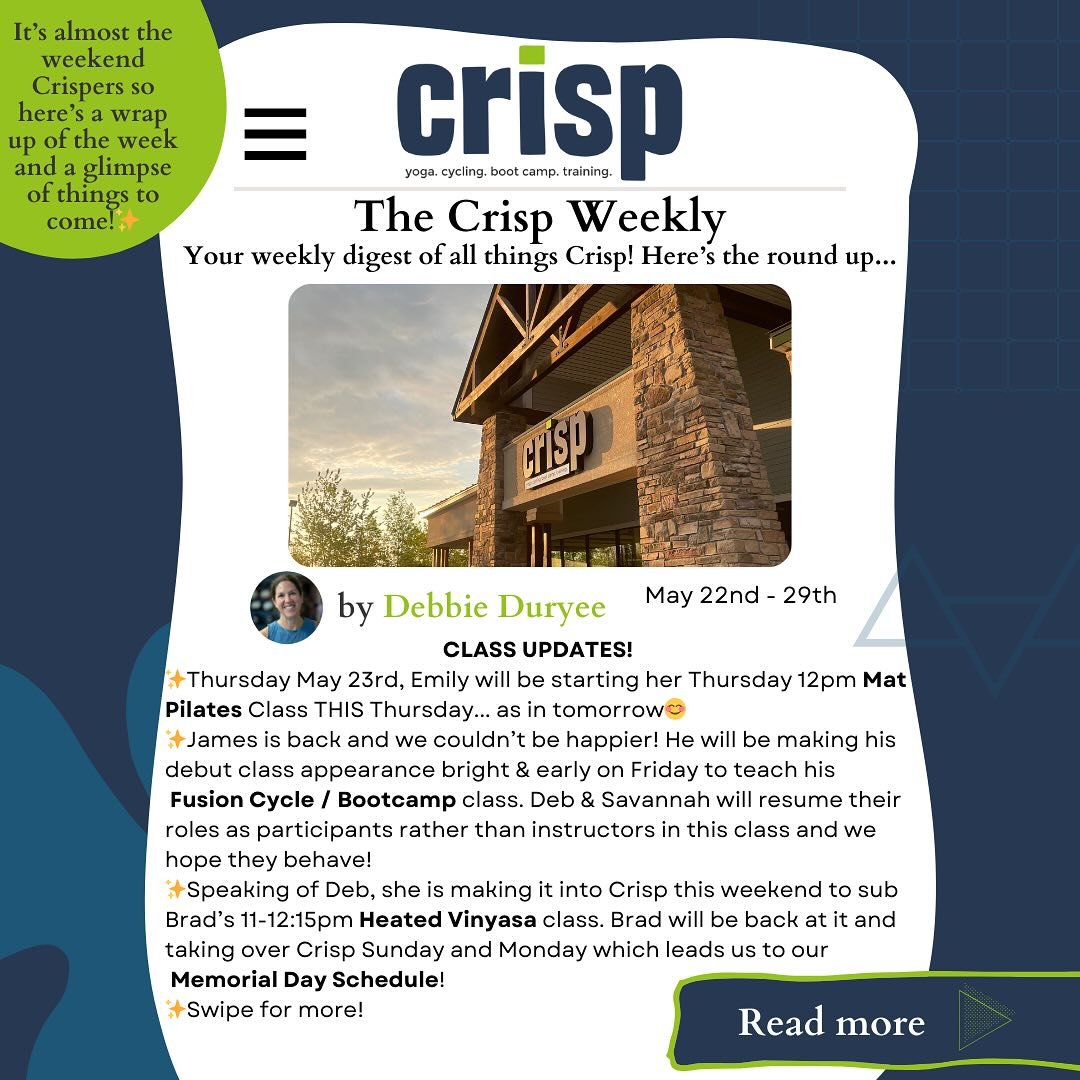 It almost the weekend Crispers so here&rsquo;s a wrap up of the week and a glimpse of things to come✨The Crisp Weekly✨your weekly digest of all things Crisp! Here&rsquo;s the round up&hellip;..

✨This is a reminder that Emily will be starting her Thu
