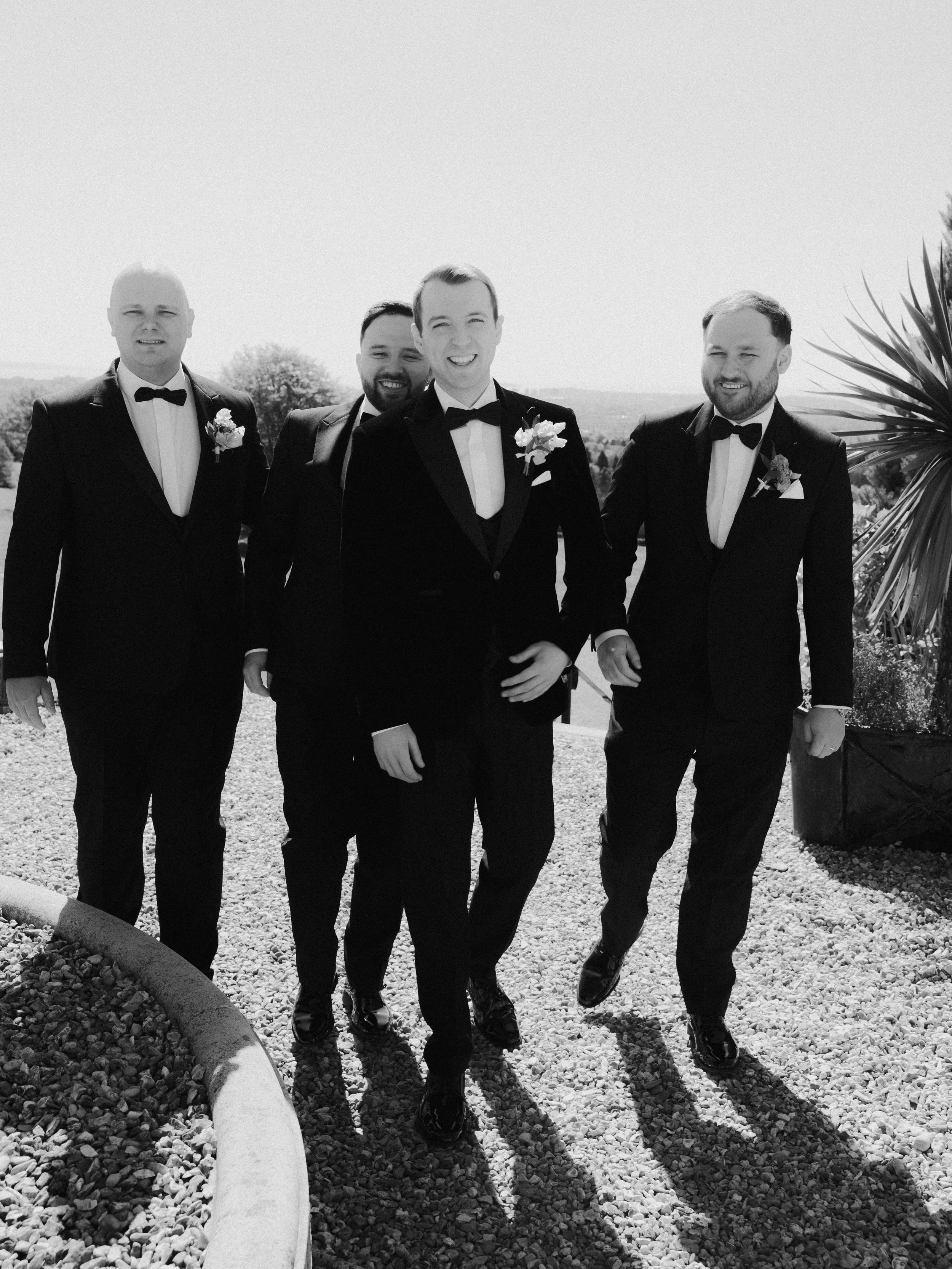A groom and his groomsmen before his wedding in south Wales.