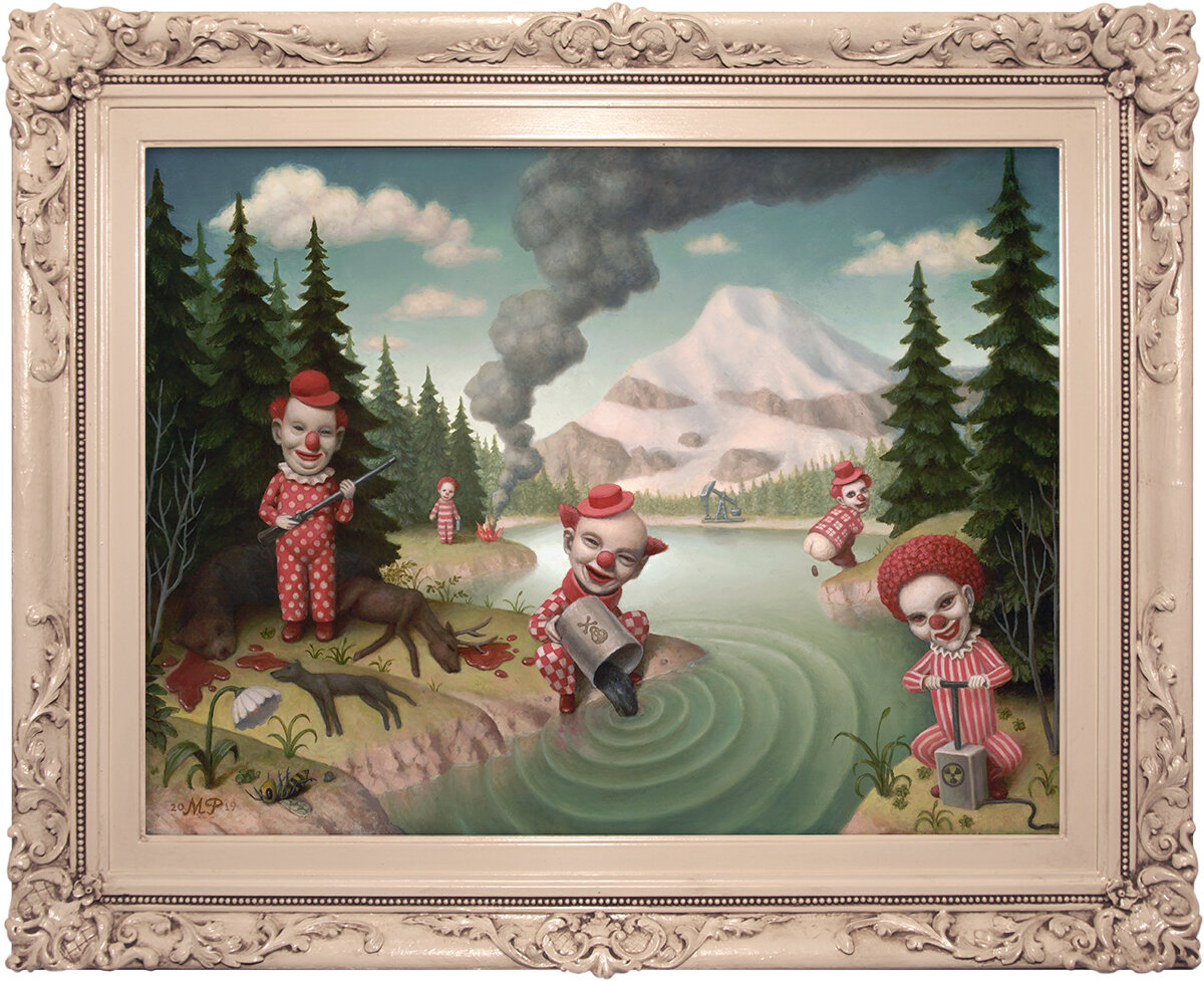 Red Clowns in a Landscape