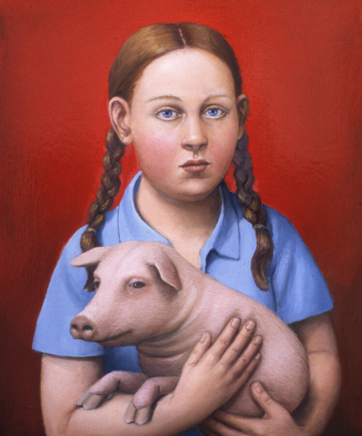 Girl Holding a Pig