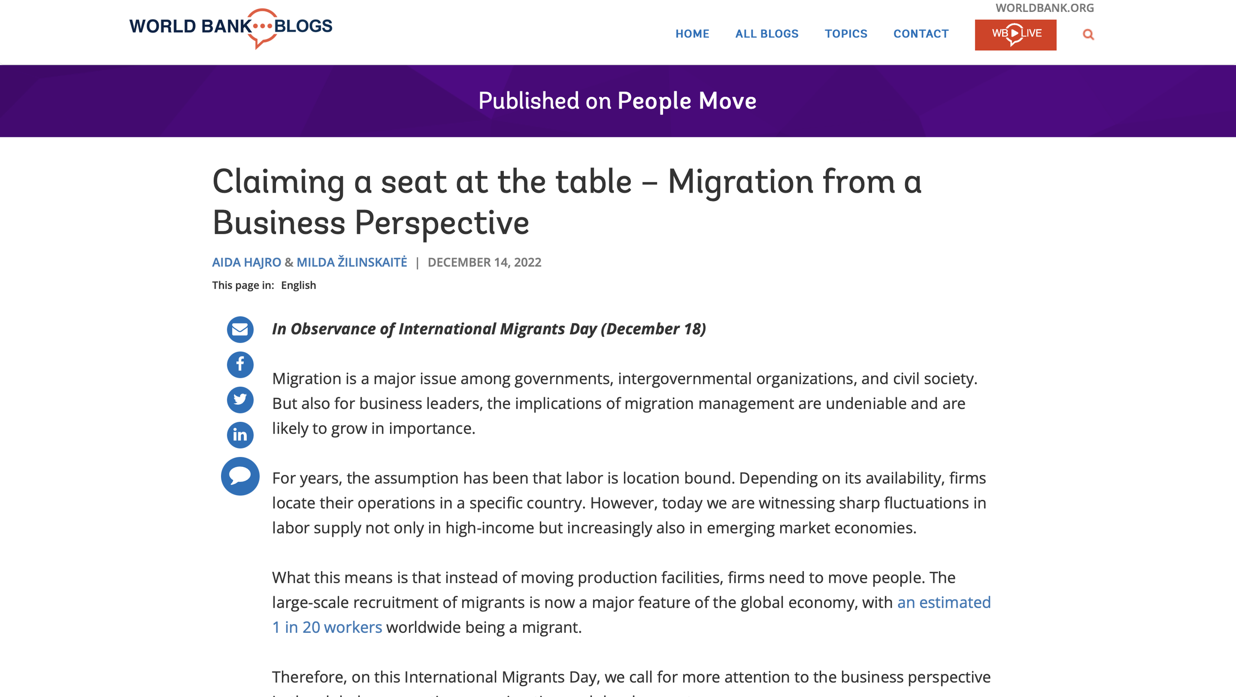 Claiming a seat at the table – Migration from a Business Perspective