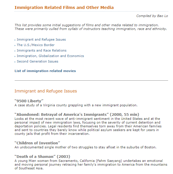 Immigration Related Films and Other Media