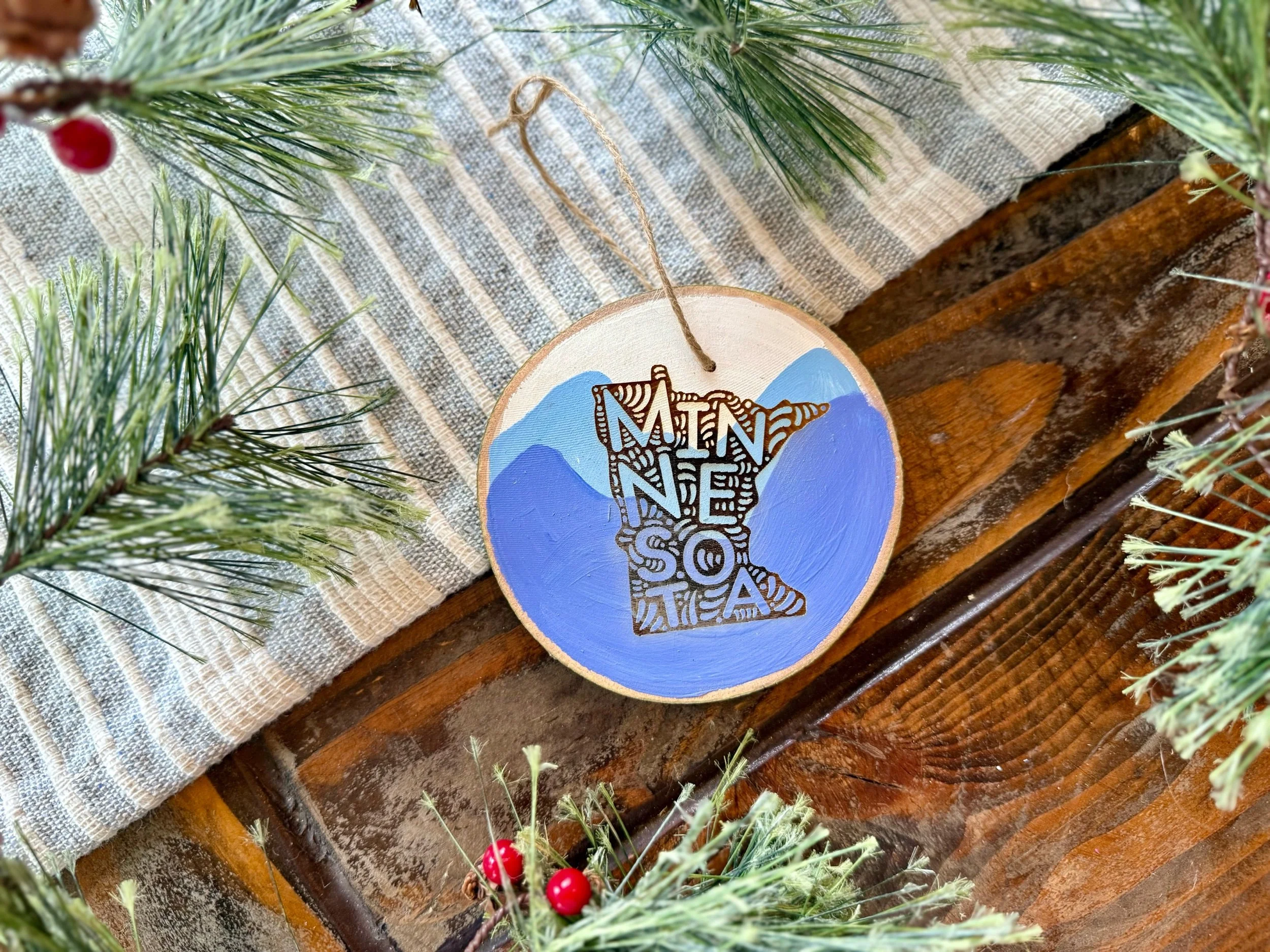 Minnesota Hand Painted Engraved Ornament- MULTIPLE COLORS