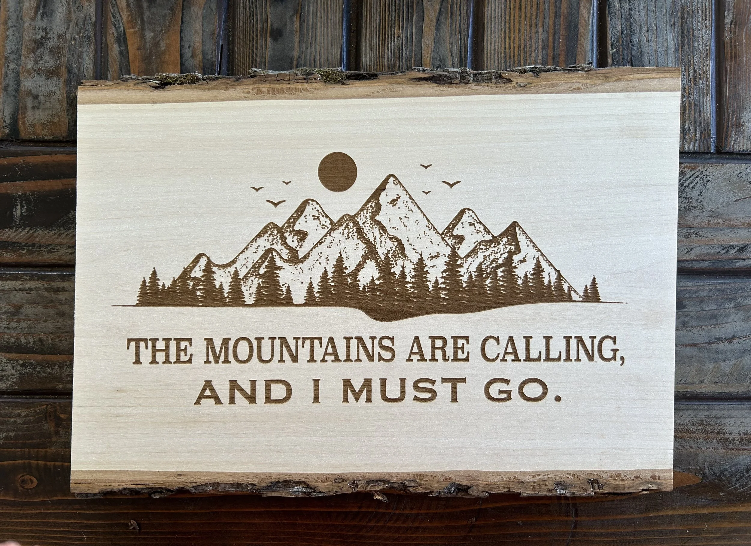 Live Edge Wood Hanging Wall Signs 12x16" | Laser Engraved Maps and John Muir Quotes (Wholesale Only) $29.50 WS/$59 SRP