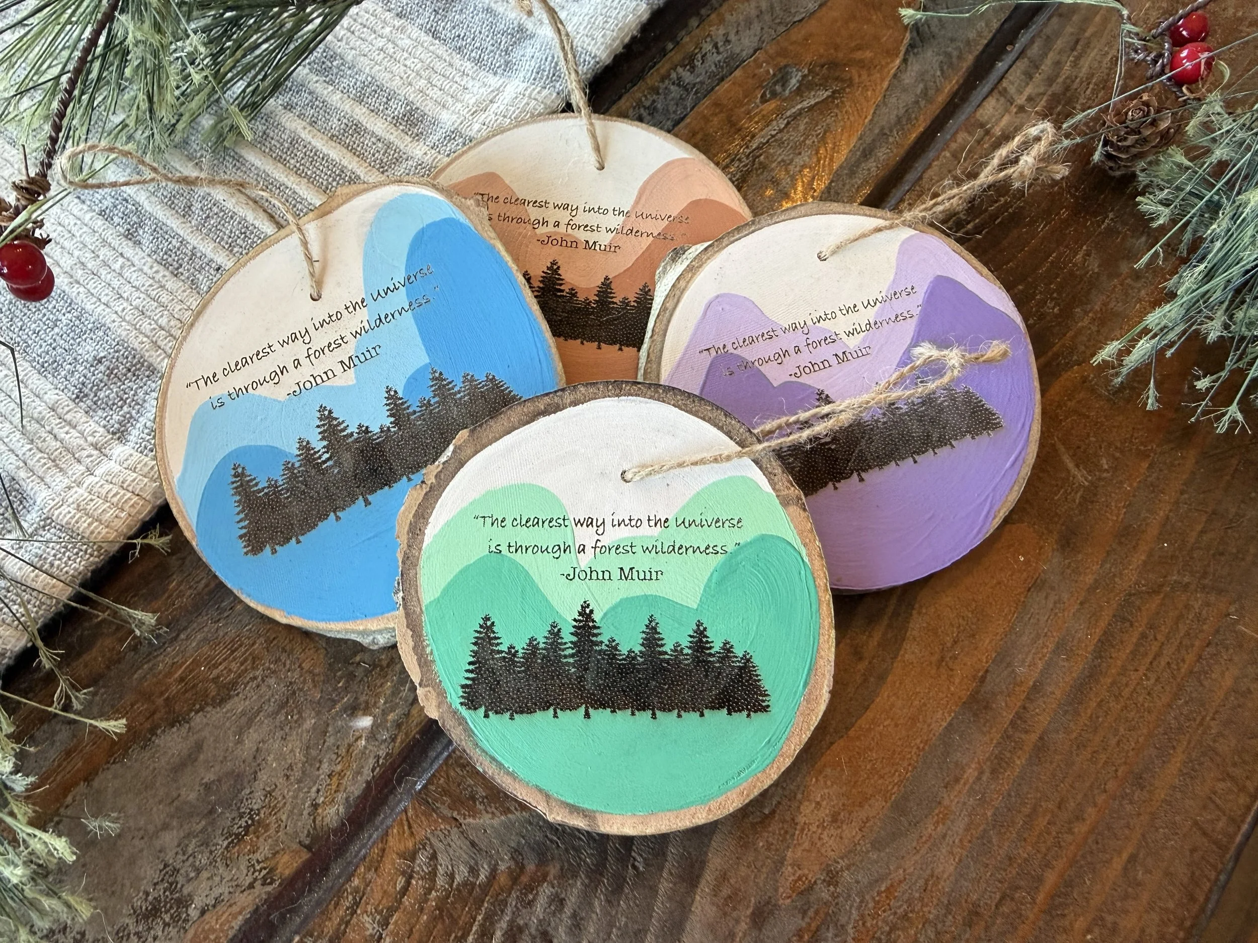 Forest Wilderness John Muir Quote Painted/Engraved Ornament