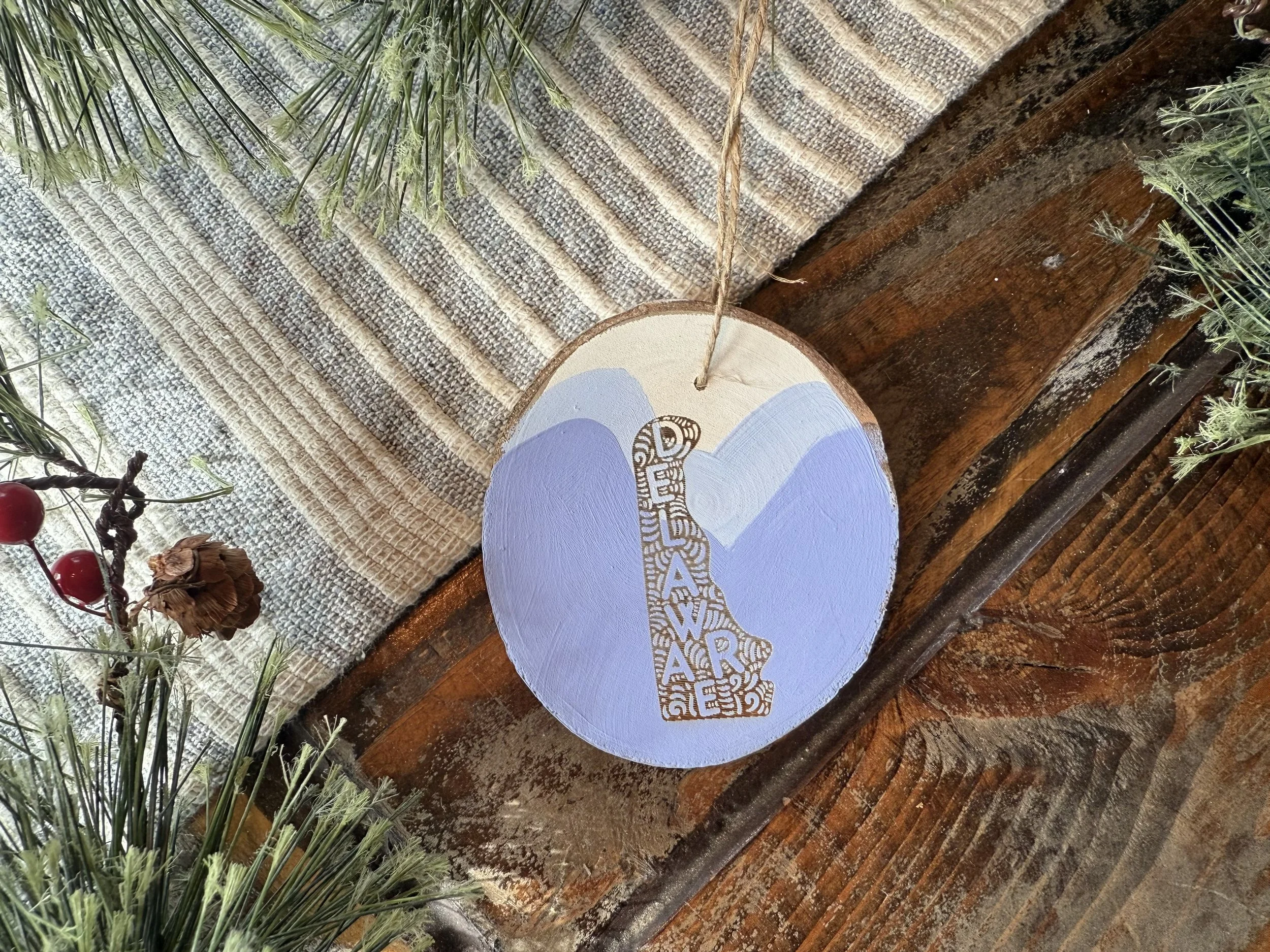 Delaware Hand Painted Engraved Ornament- MULTIPLE COLORS